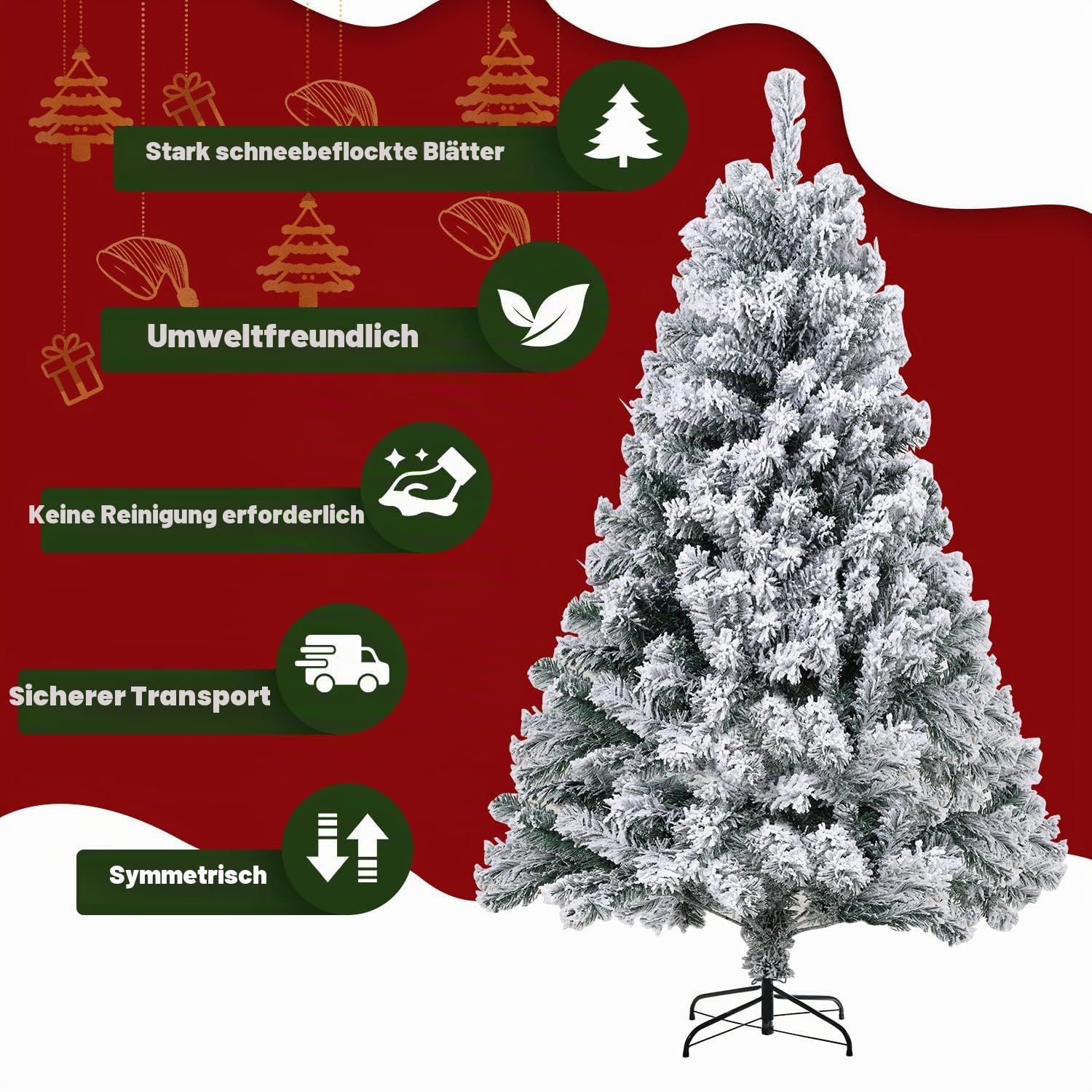 120cm Weihnachtsbaum mit Schnee Beflockt | Künstlicher Tannenbaum & Christbaum mit 340 Spitzen | Frosted Look für Weihnachtsdeko | Schnellaufbau Klappdesign,Feuerresistent
