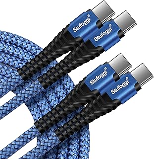 USB C to USB C Cable 2Pack/60W 6ft,USB Type C Charger Cord for iPhone 15/Pro/Plus/Pro Max,Samsung S23/S22/S21 Ultra,Super Fast Type-C Cord for iPad Pro 12.9/11,iPad Air 10.9,USBC Android Braided-Blue