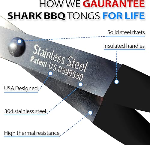 Miniatura 4 de Shark BBQ Juego de pinzas (paquete de dos) pinzas para parrilla de 13 y 17 pulgadas y torneros de carne para asar a la parrilla en parrillas de gas