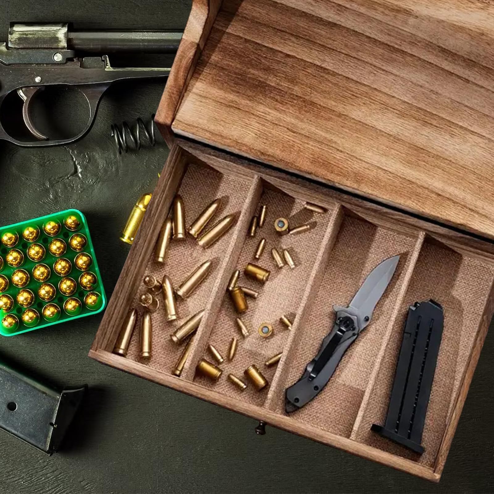 Pistolenregal Pistolen Aufbewahrung Fasst 4 oder 6 Pistolen,Massivholz Pistolenständer,Pistolensammelregal mit Schublade,Sichere Pistolenaufbewahrung,zur Pistolenpräsentation