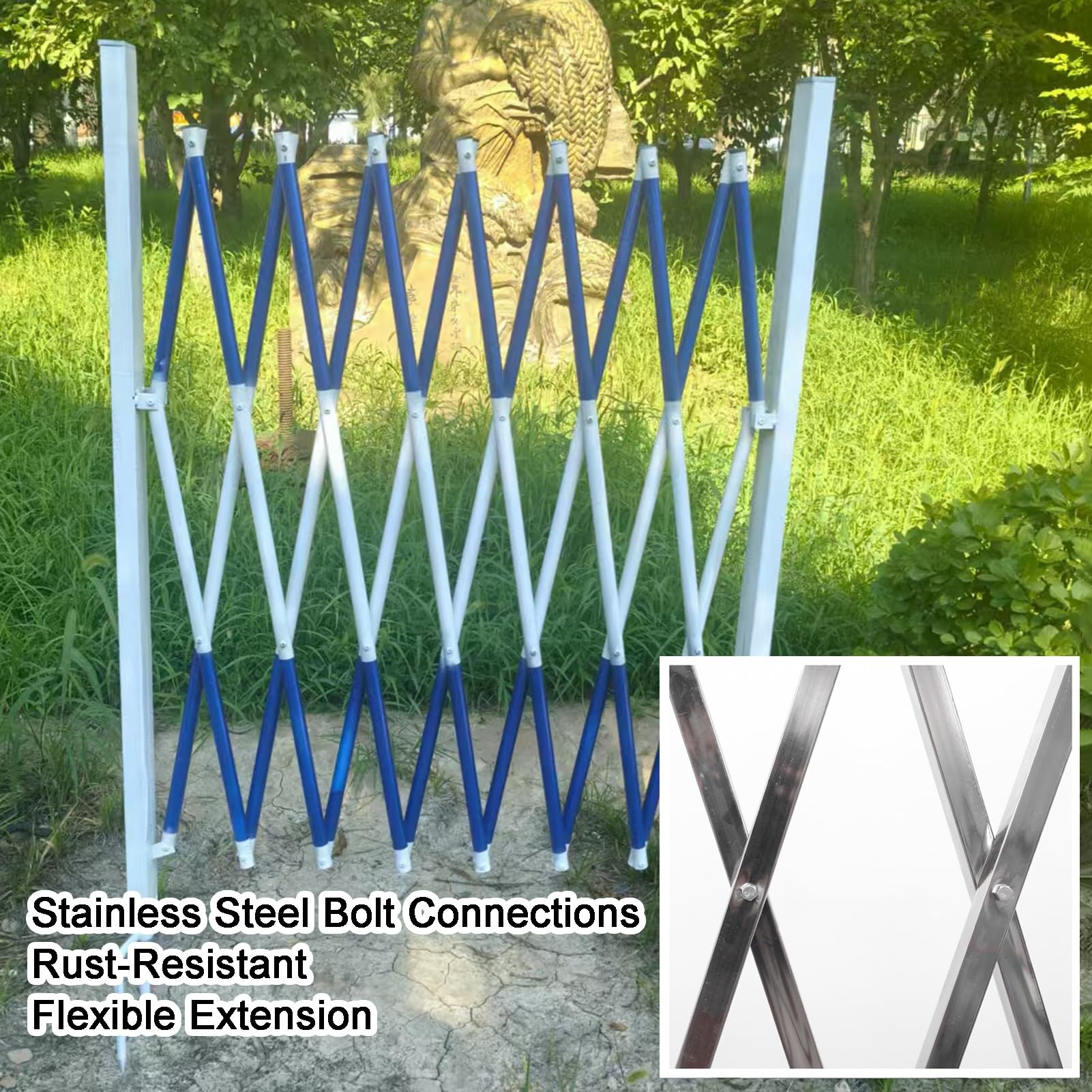 Rozszerzalna składana metalowa kratka barykady - chowana bramka bezpieczeństwa, bariera nożycowa do użytku na zewnątrz, ogrodzenie ogrodowe, 100 x 350 cm - przenośna