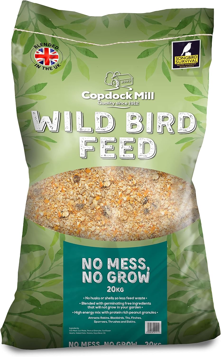 Copdock Mill No Mess Bird Seed Mix for Wild Birds 20kg All Year Round
