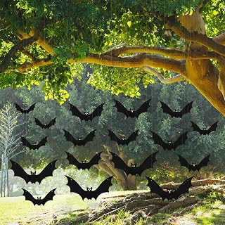 18pcs Hanging Bats Halloween Decoration Outside, Halloween Bats Outdoor Decor Halloween Party Decorations with Eye Stickers for Hanging Yard Tree Sign Porch Lawn Door Wall (3 Sizes)