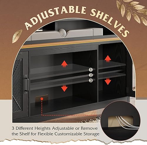 Miniatura 5 de WLIVE Soporte de TV de granja para TV de 65 pulgadas, centro de entretenimiento alto con armarios de almacenamiento, mueble de TV con consola Negro