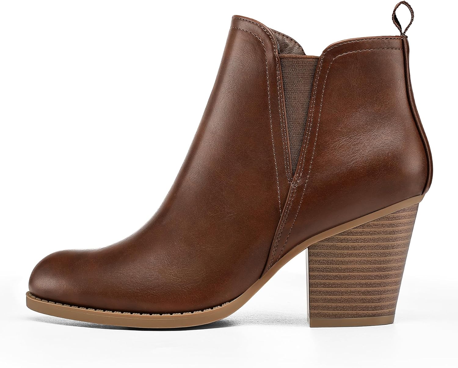 mysoft Women's Ankle Boots V Cut Side Elastic Panel Stacked Chunky Heel Booties with Side Zipper - Image 4