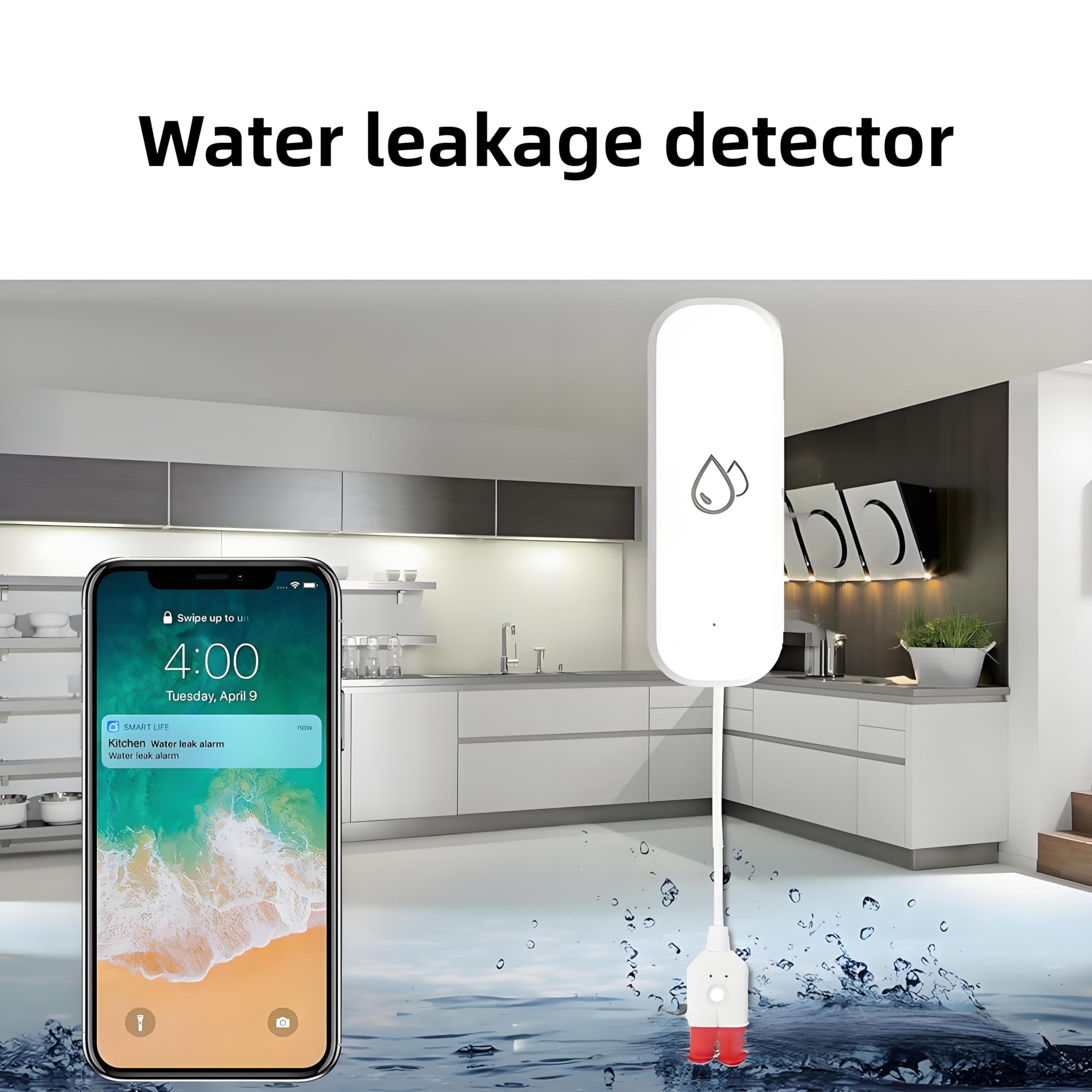 Mengshen 2er Pack WiFi Wasserleck & Wasserstand Detektor 2-in-1 Tuya Smart Sensor Alarm mit APP Alarm Niedriger Batterie Warnung für Keller Küche