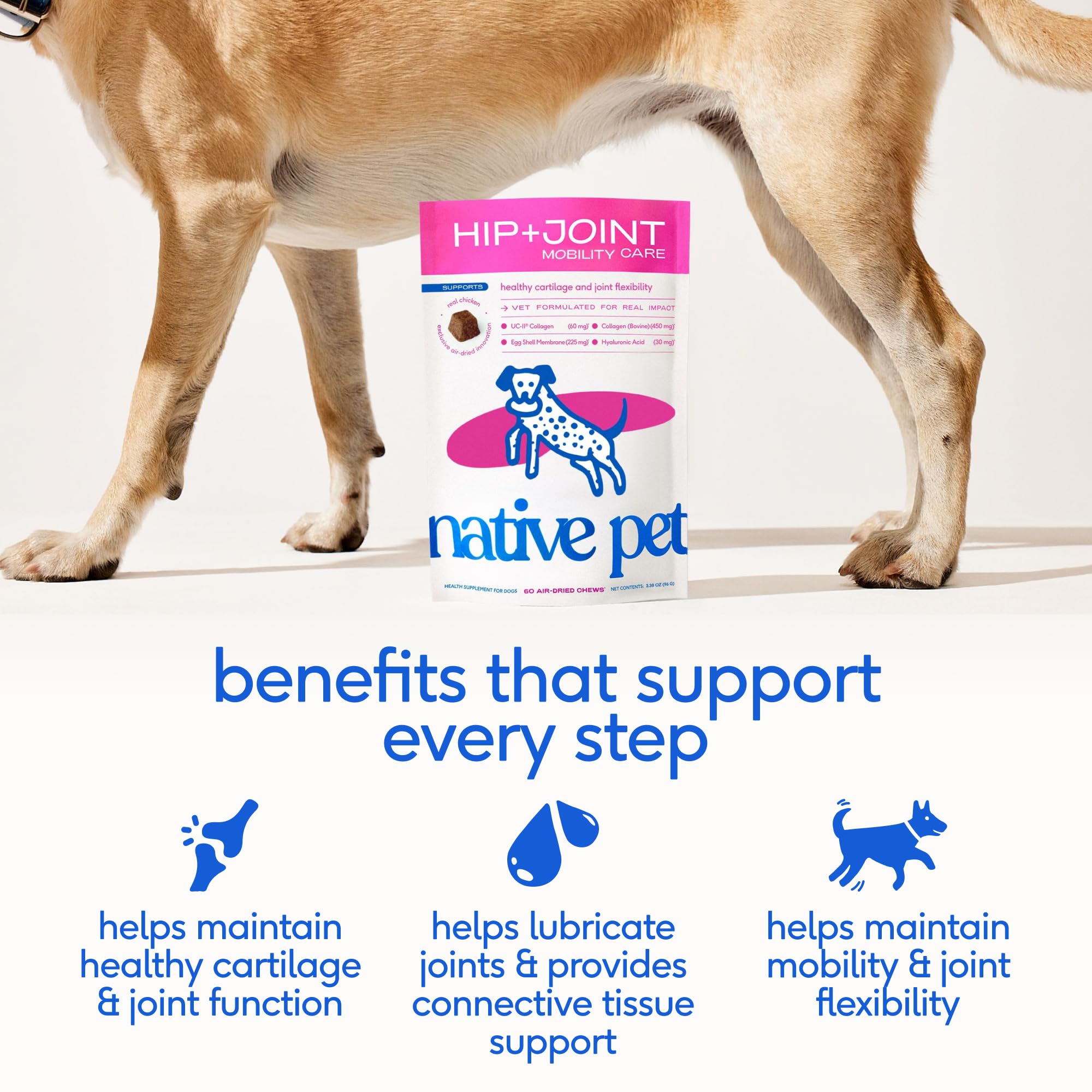 Native Pet Hip & Joint Supplement for Dogs - Advanced Dog Joint & Arthritis Supplement - Helps Maintain Healthy Cartilage, Joint Flexibility, Lubrication, & Function - with ESM & Collagen - 60 Chews - image 2