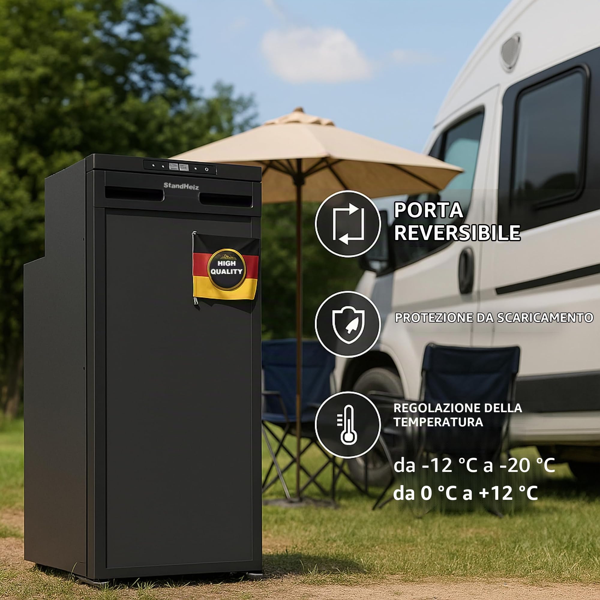 Frigo Portatile 90L a Compressore 12V 24V, Frigorifero Elettrico per Auto Camper Campeggio, Mini Frigo Silenzioso con Bluetooth, Frigo da Viaggio, Raffreddamento fino a -20°C