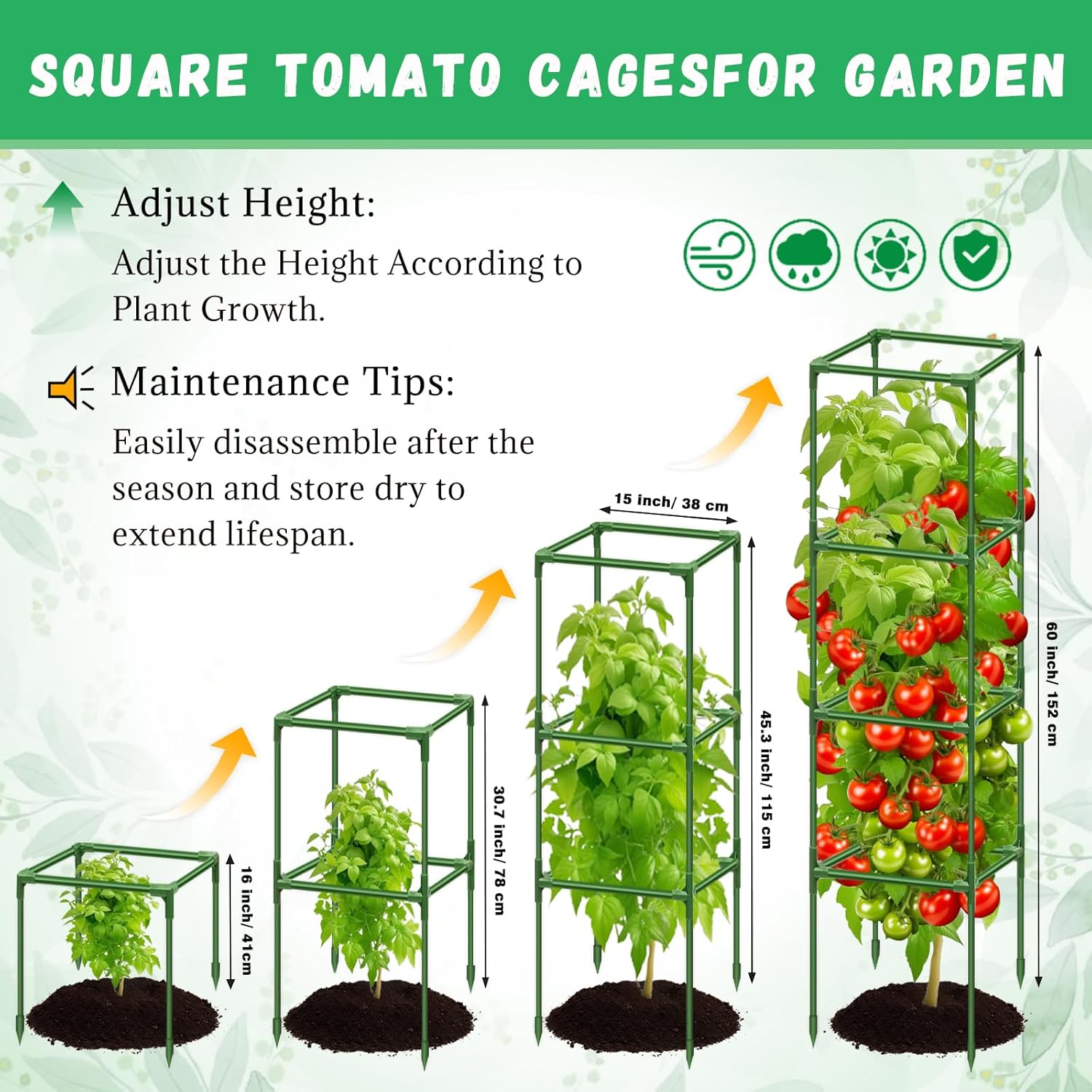 Riare 2 Pack Square Tomato Cages for Garden Plant Support- 60 Inch Heavy Duty Tomato Cage Garden Stakes Tomato Trellis for Climbing Plants Vegetables Flowers Outdoor Indoor