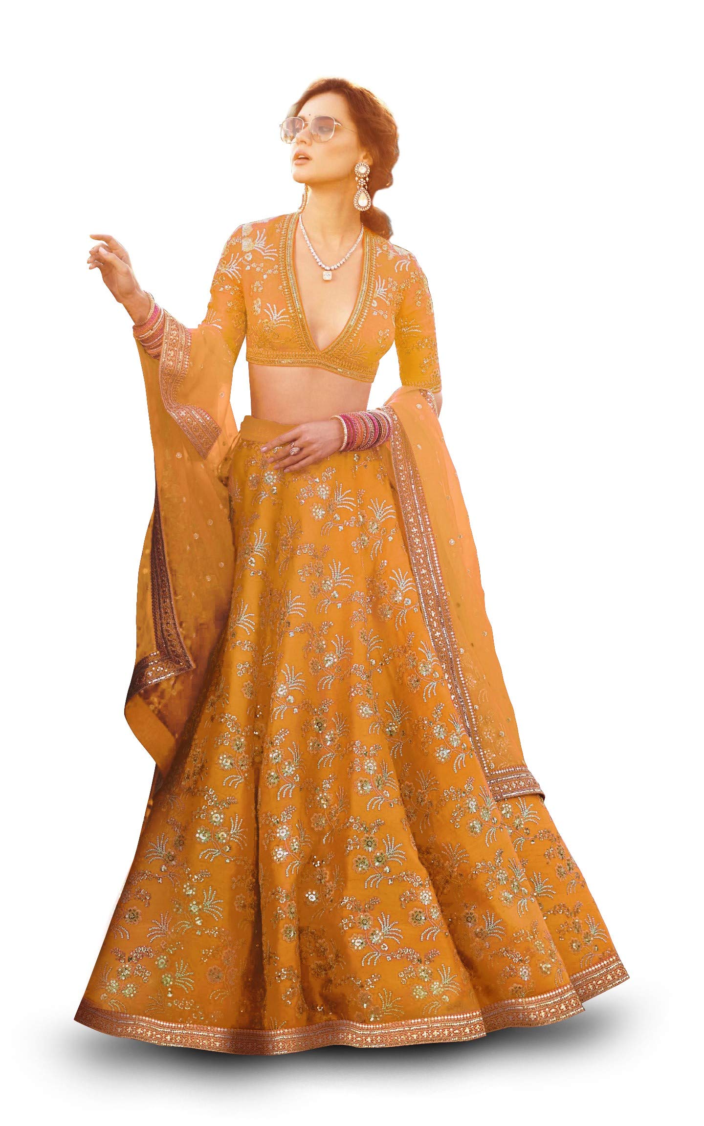 Women's Art Silk Semi Stitched Lehenga Choli with Dupatta (7028-Yellow-Wedding-Bridal, New, Free Size), Haldi Bridal Yellow, Free Size