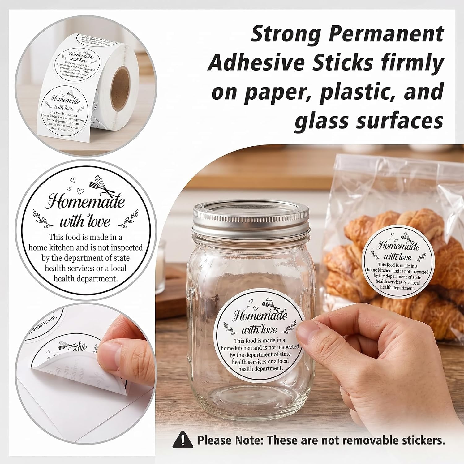 500PCS 2 Inch Homemade with Love Adhesive Cottage Food Law Label Stickers image 3