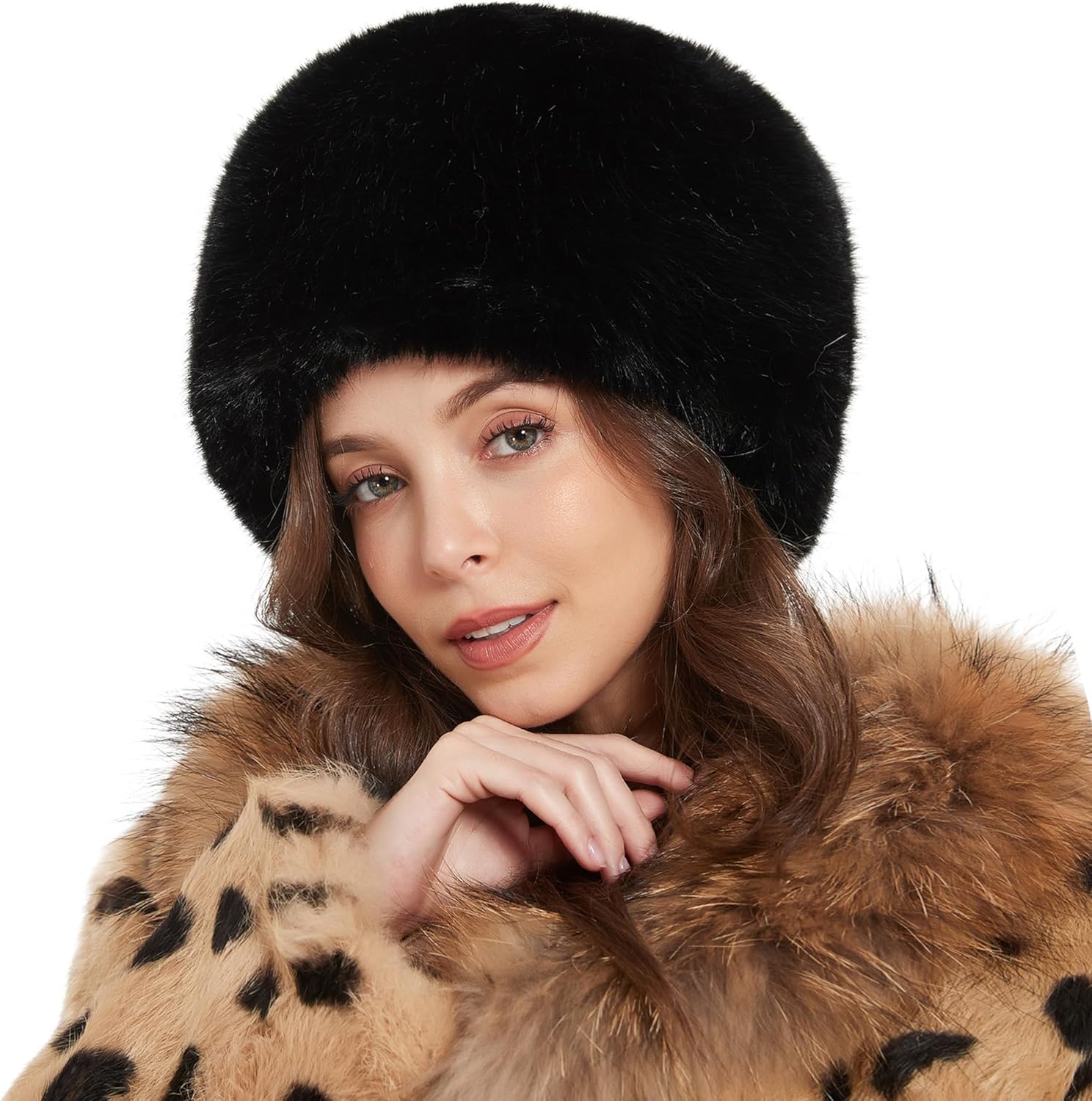 Winter Faux Fox Fur Hat for Women Beanie Skull Cap Furry Bucket Hat Ushanka Cossack Russian Style