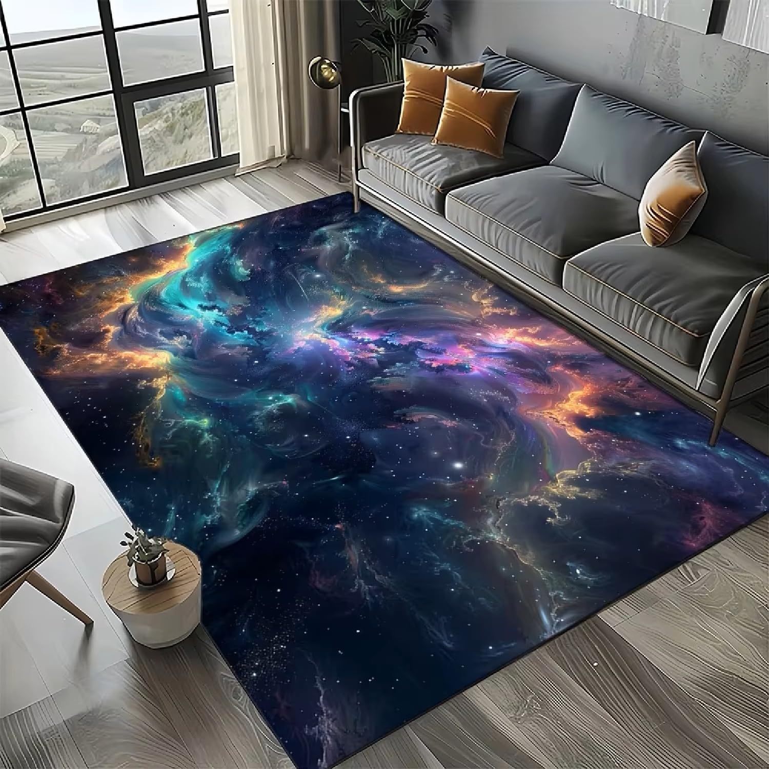 Space Theme Carpets Soft Flannel Bedroom Rug Girls Boys Children Colorful Galaxy Stars 3D Printed Carpet Living Room Area Rug Non-slip Washable Floor Mat Kid Room Decoration (Colour 5,80x160cm)