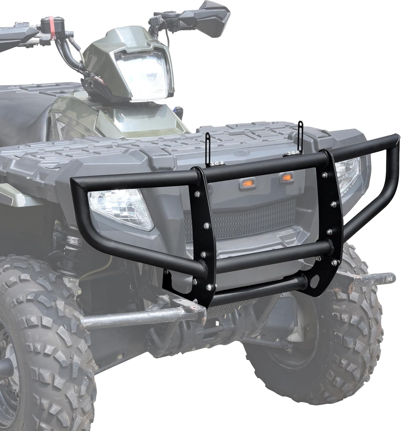 Front Bumper for Polaris Sportsman 450 500 600 700 800 2005-2010 Accessories, Heavy-Duty Combined Brush Guard Black Bumper Guard Protector with Light Bar Bracket