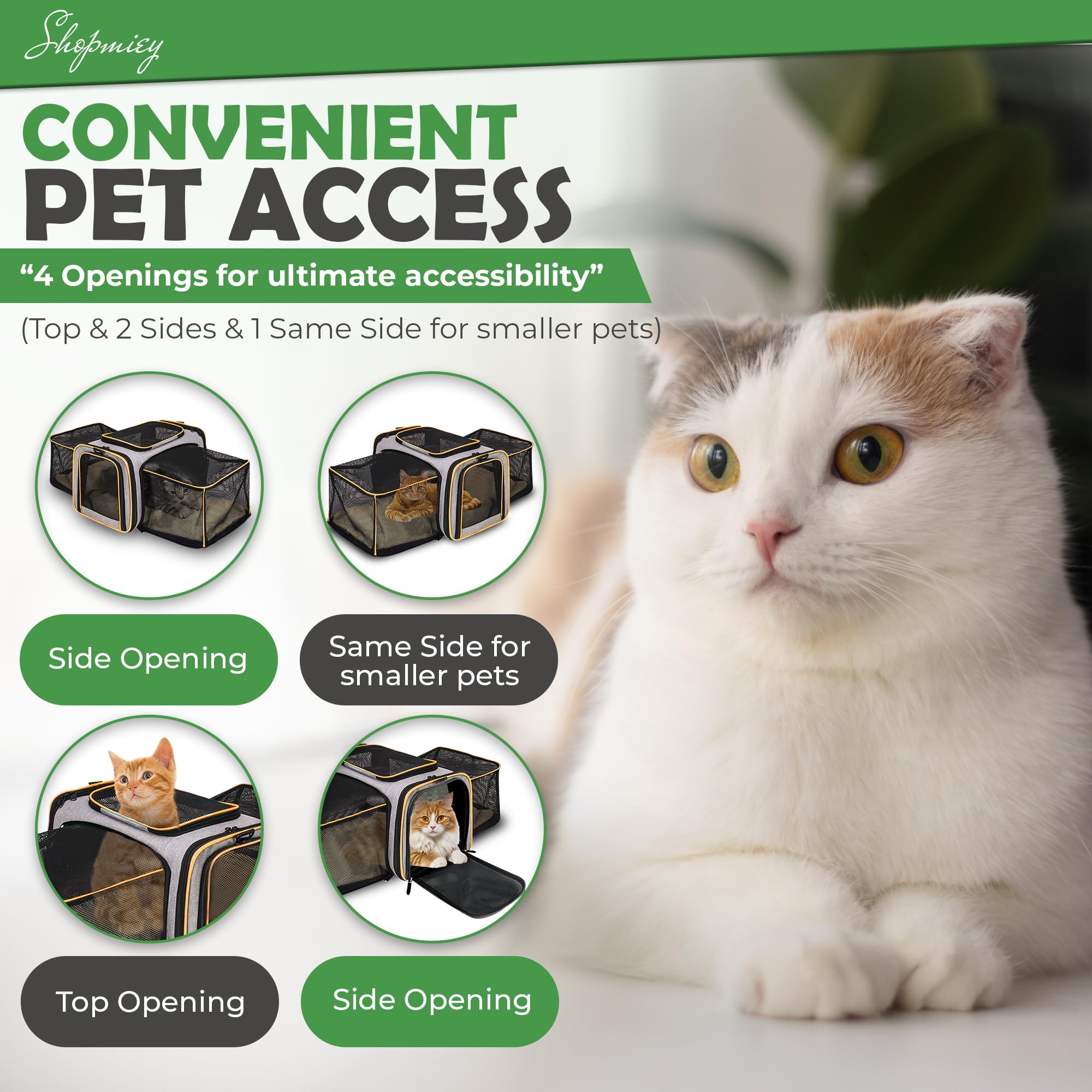 ShopMiey Pet Carrier Bag, Waterproof Expandable Pet Carrier for Cats & Puppy, Portable Foldable Cat Carrier Bag - Top Opening, Removable Fleece Mat with Shoulder Strap - Image 2