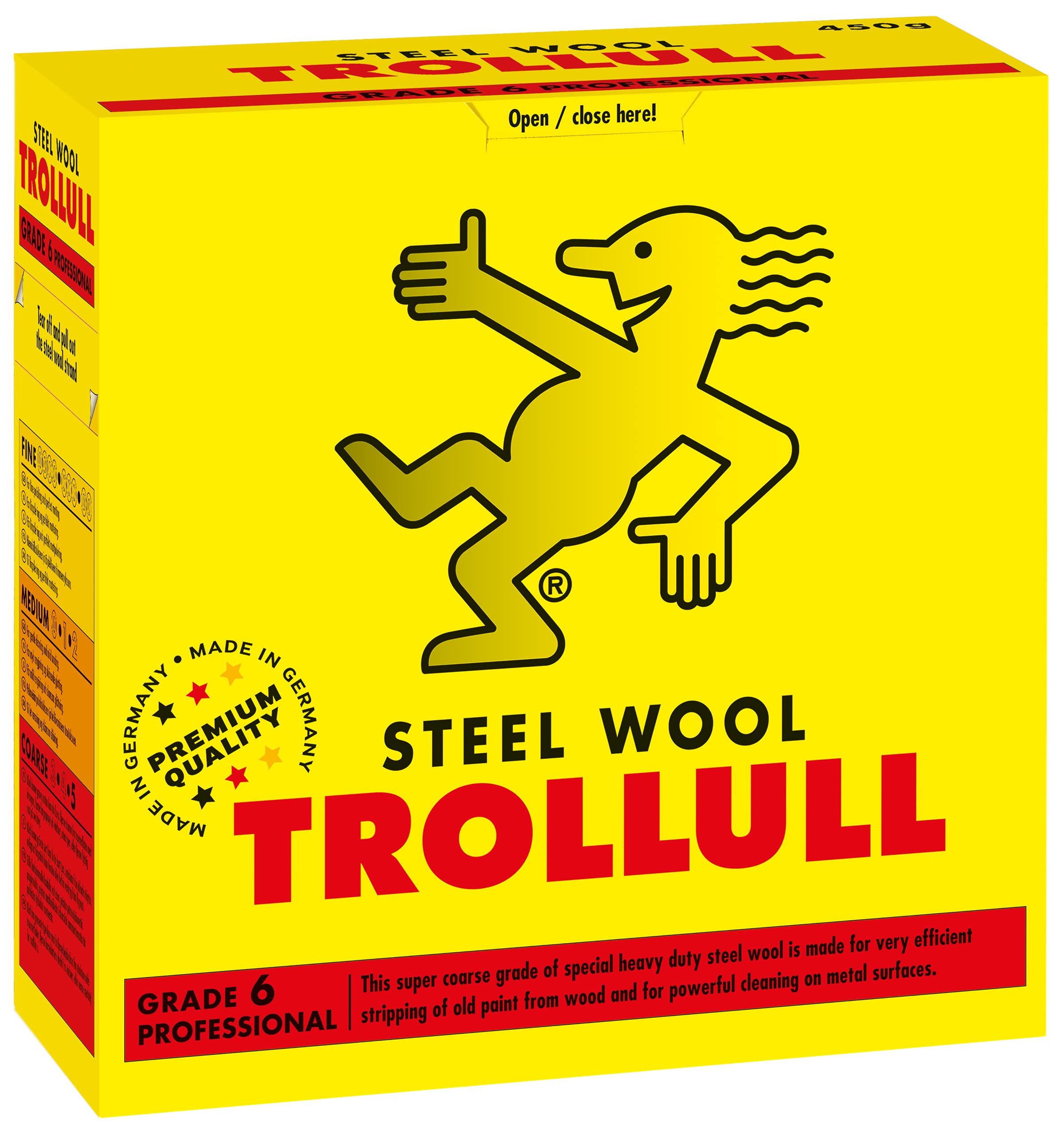 TROLLULL Steel Wool | Wire Wool 450g coarse 6 removes debris after stripping wood, paint splashes from glass, rust from tools