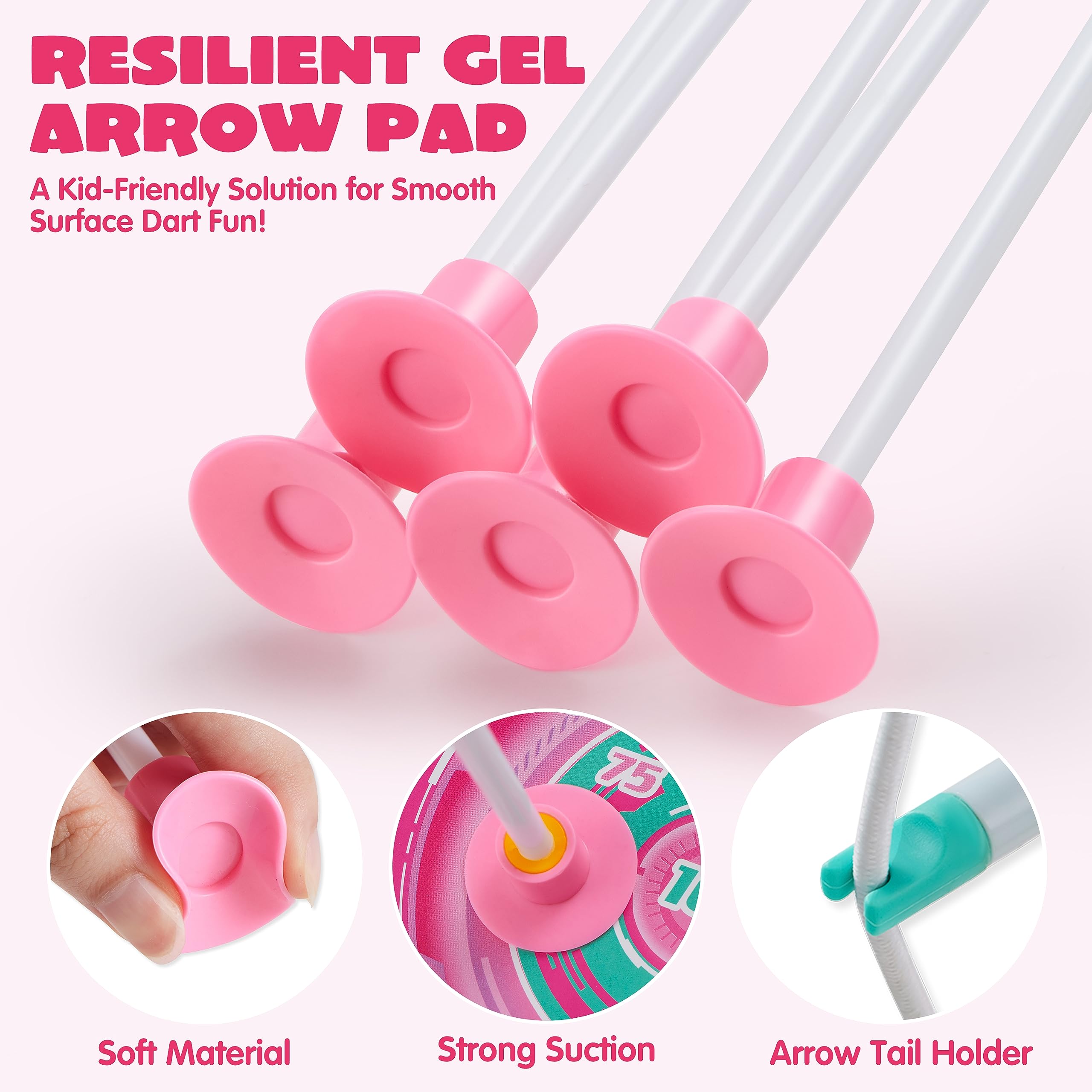JOYIN Set con frecce e arco per bambini di 6 anni, con illuminazione a LED, con frecce a ventosa, bersaglio e custodia per frecce, giocattolo per interni ed esterni, per bambini e ragazzi (rosa)