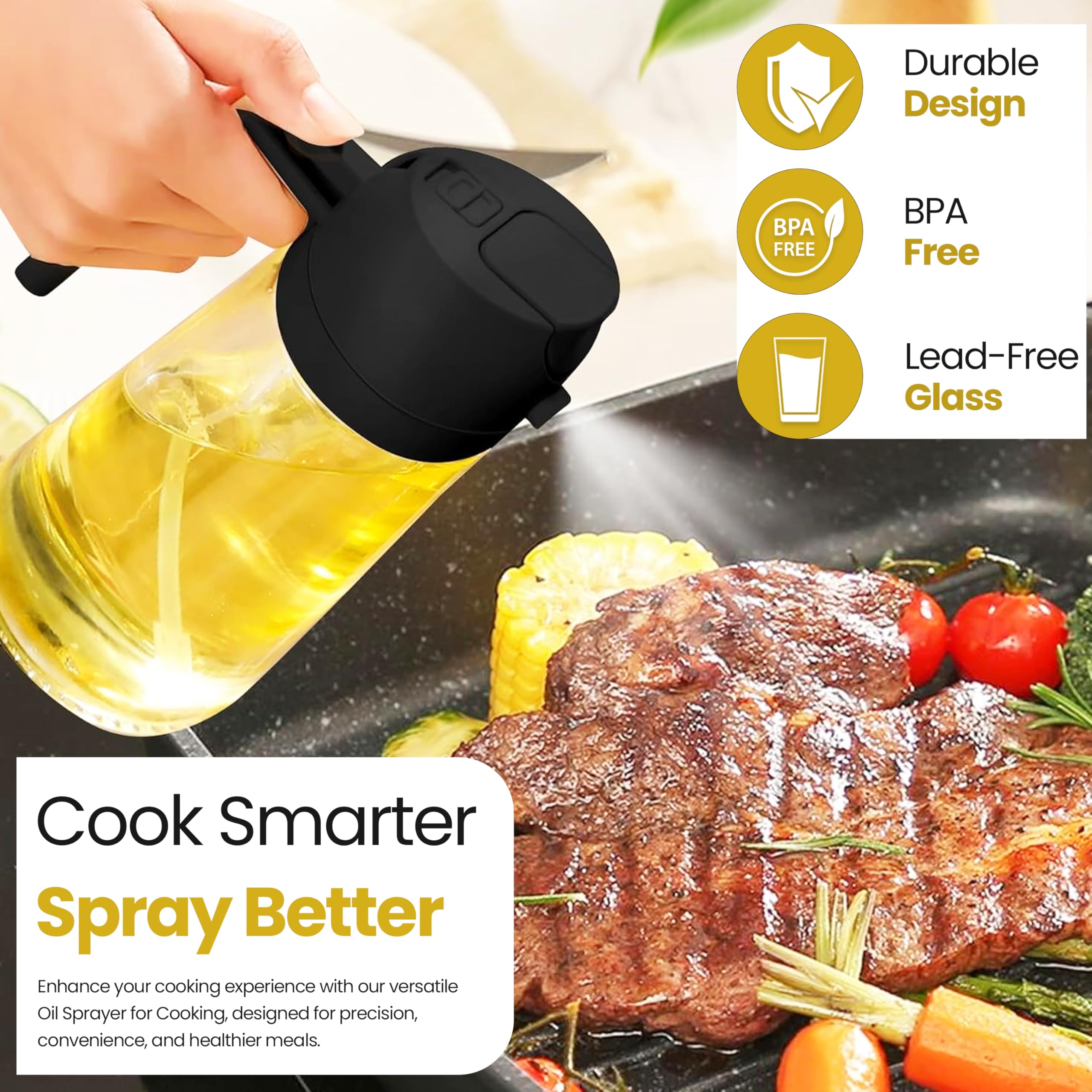 Pulverizador de aceite para cocinar: botella pulverizadora de aceite 2 en 1, dispensador de aceite de oliva de vidrio premium para cocina con cepillo, botella dispensadora de aceite de 16
