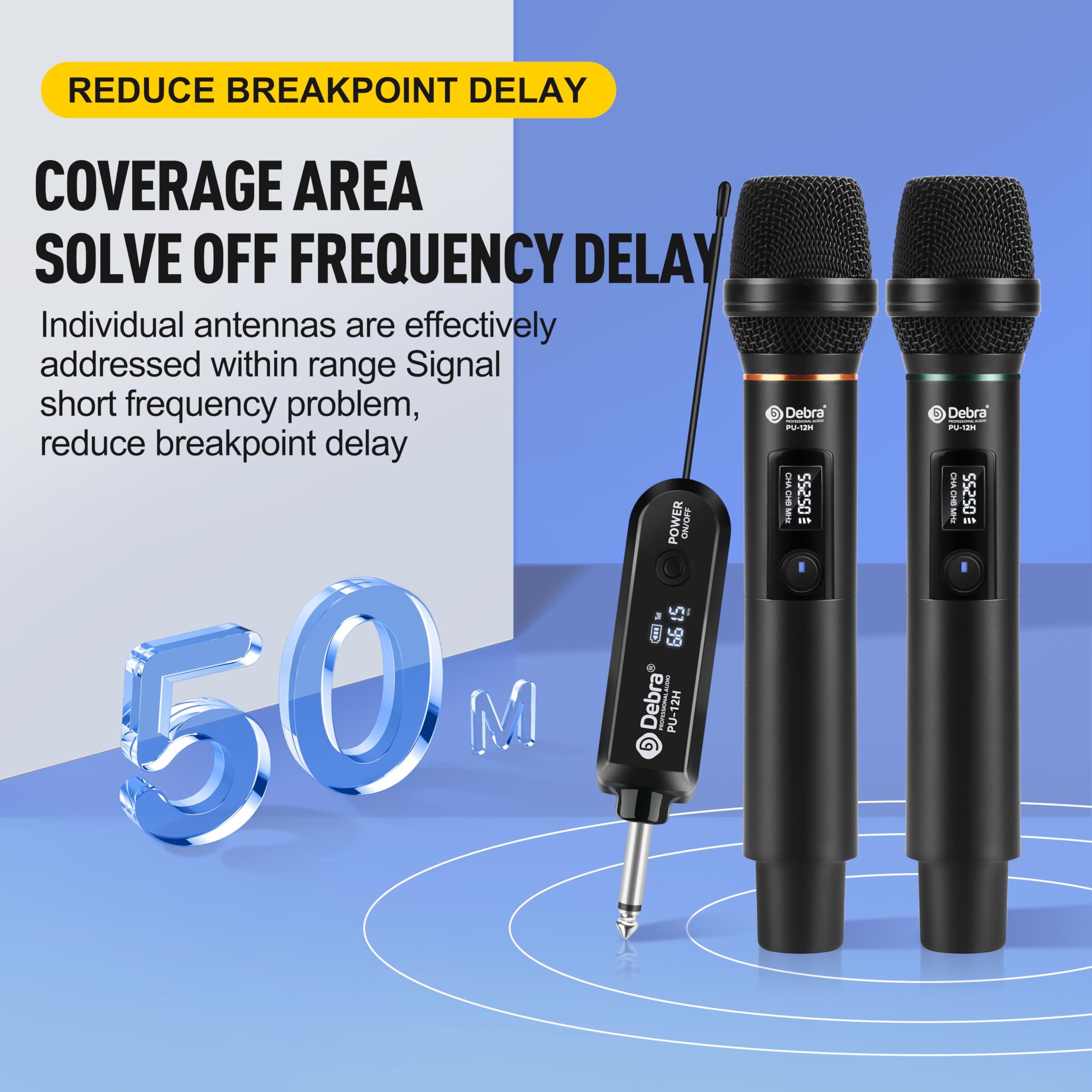 Microfono Wireless,sistema di microfono cordless portatile doppio in metallo con ricevitore ricaricabile,Ricezione a Distanza di 50M,Microfono per Karaoke, Cantare, Feste a Casa, Matrimoni,Discorsi