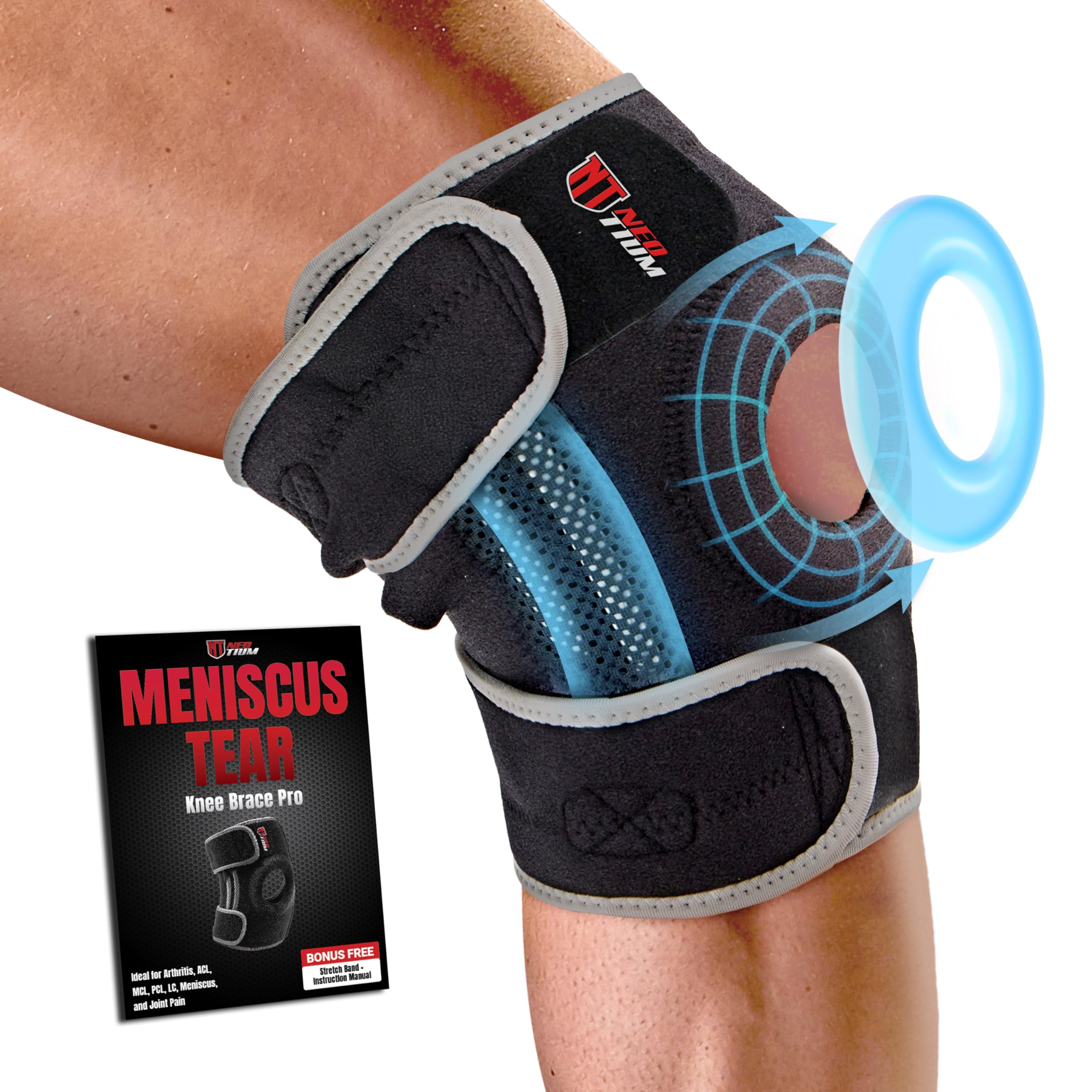 NeoTium Knee Brace Pro for Compression Support & Knee Pain Relief, Meniscus Tear, Arthritis, Osteoarthritis, Hyperextension, ACL, LCL, MCL - with Side
