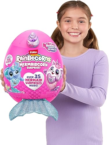 Miniatura 6 de Rainbocorns Mermaidcorn (flamenco) de ZURU, peluche coleccionable, sorpresas de sirena, peluche de peluche, huevo sorpresa, calcomanías, arena