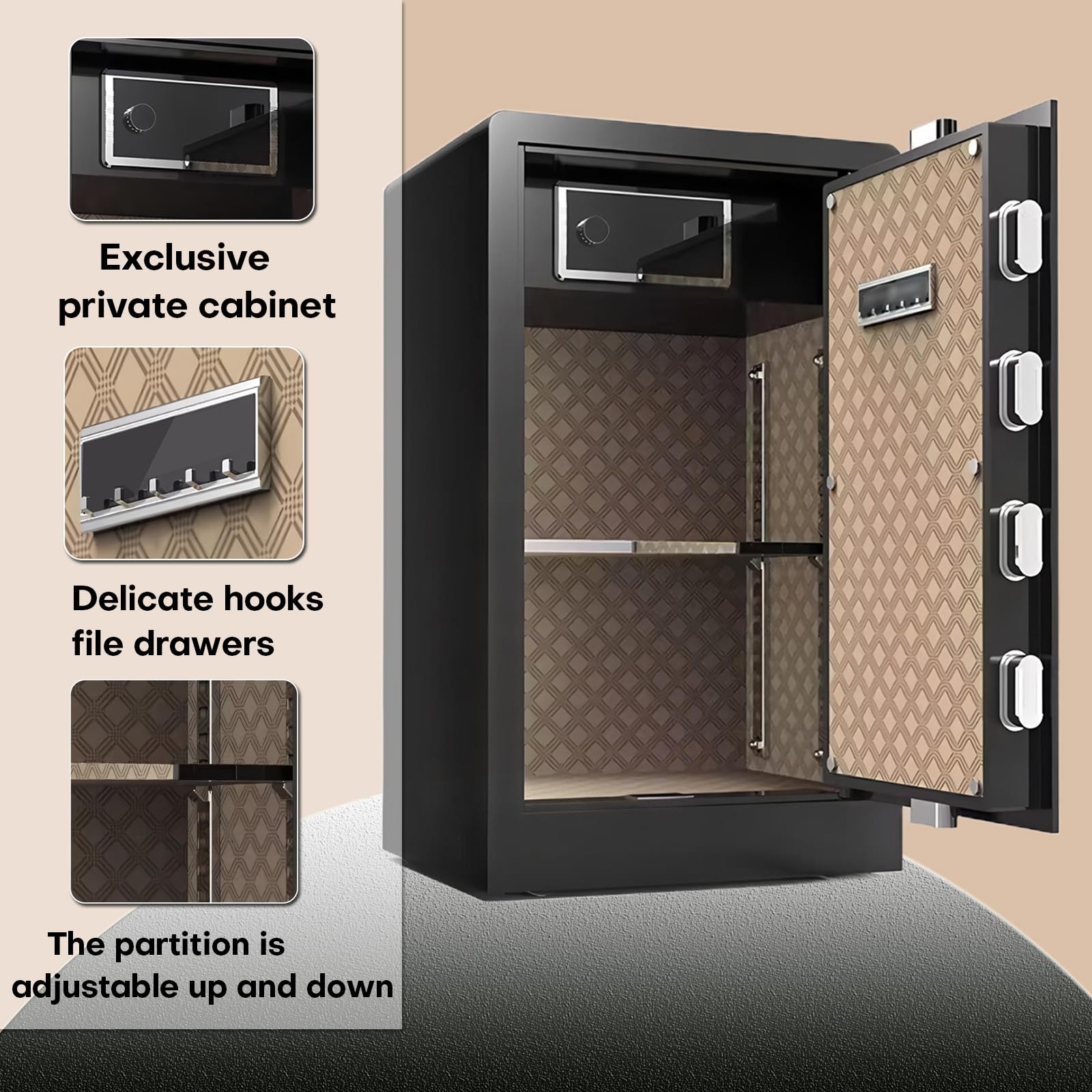 Coffre-Fort Mural avec Double Serrure Et Étagère Amovible – Coffre De Sécurité pour Bijoux, Argent, Documents Et Médicaments, Idéal pour Maison, Bureau Et Hôtel