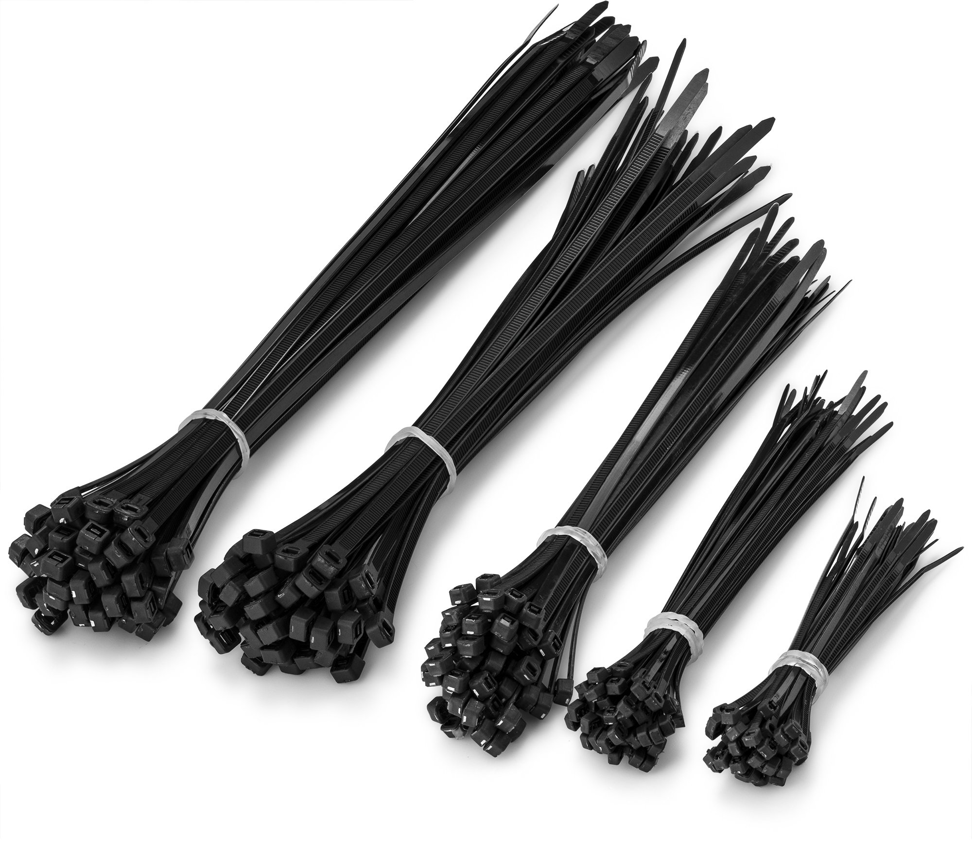 Fixson Multi-Purpose Cable Ties Assorted Sizes 4+6+8+10+12-Inch Self-Locking Nylon Zip Wire Tie-Wraps (250 Pcs Variety Pack) Color Black Cable-Tie Set