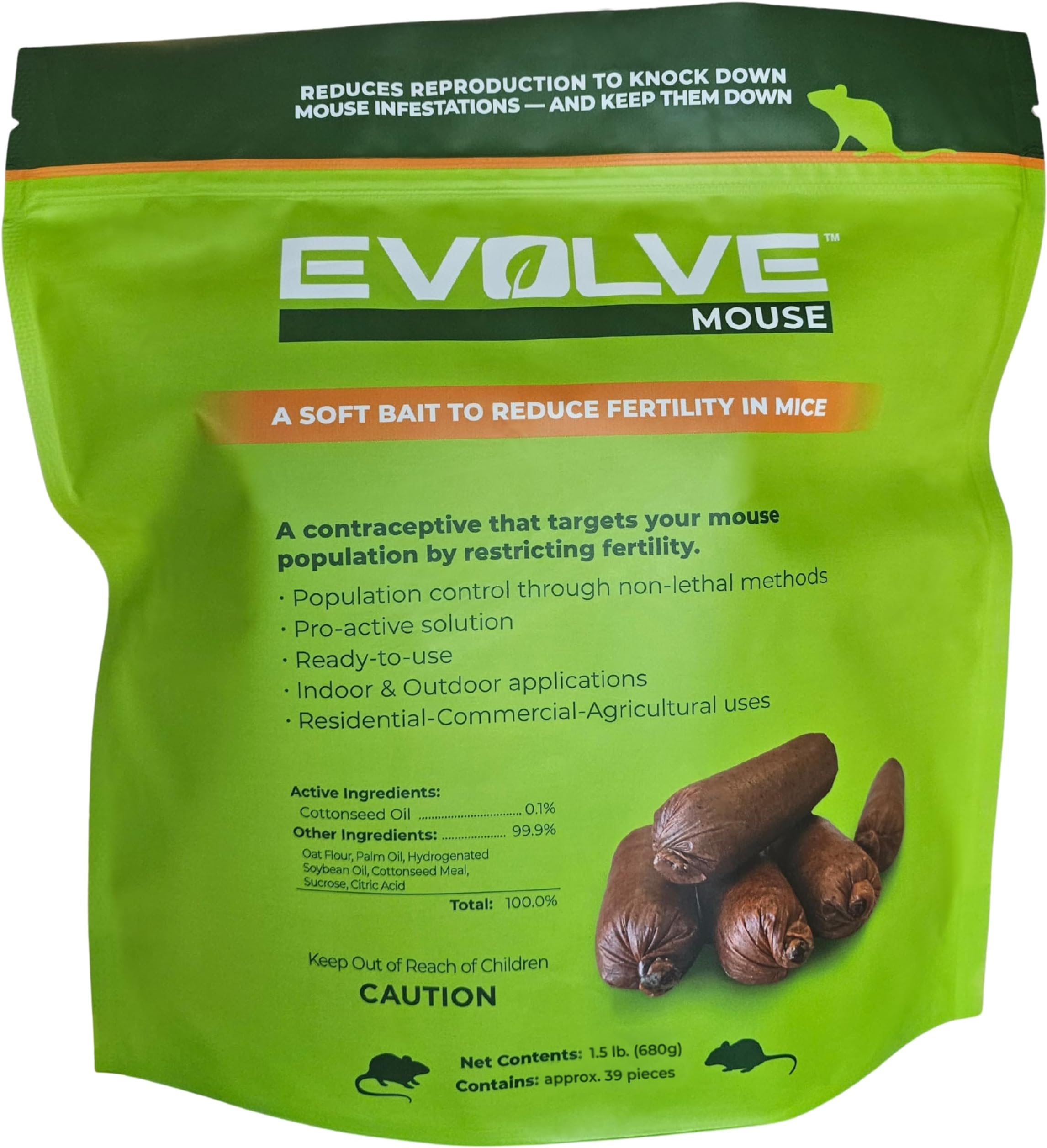 SENESTECH Evolve Cottonseed Oil-Based Soft Bait Contraceptive, Long-Term Solution, Highly Palatable, Formulated to Lessen The Population in or Near Your Home, 1.5 lbs