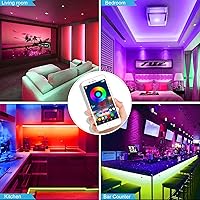 Vista 6 de Tira de luces LED de 200 pies, luces inteligentes con Bluetooth y control de aplicación, tiras de luz LED RGB multicolor, sincronización de música