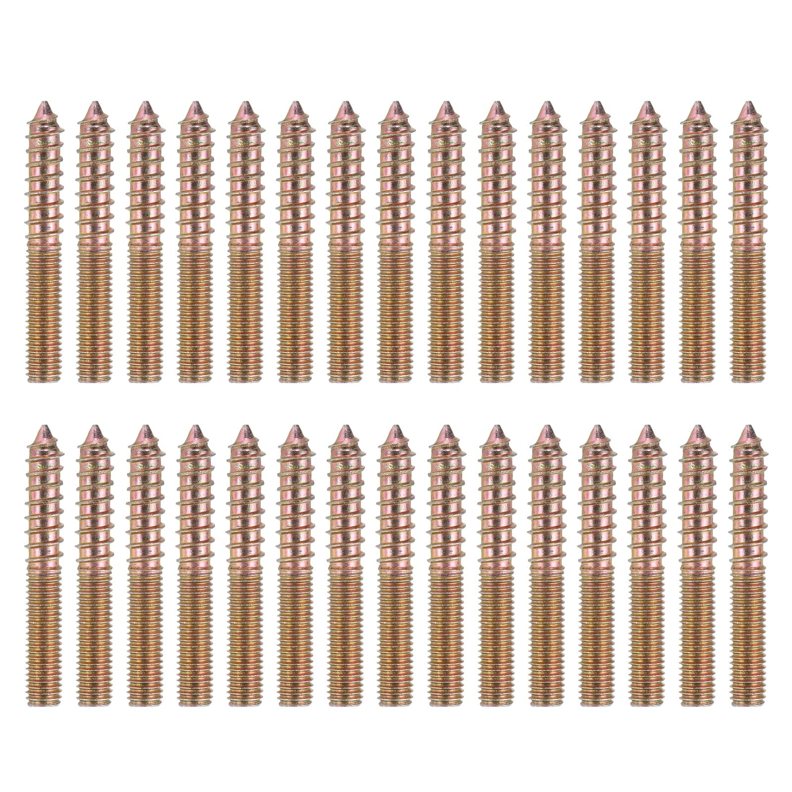 sourcing map 30 Pcs M8x60 Hanger Bolts, Carbon Steel Double Headed Self-Tapping Wood Dowel Screws for Wood Joint Furniture Legs, Color Zinc