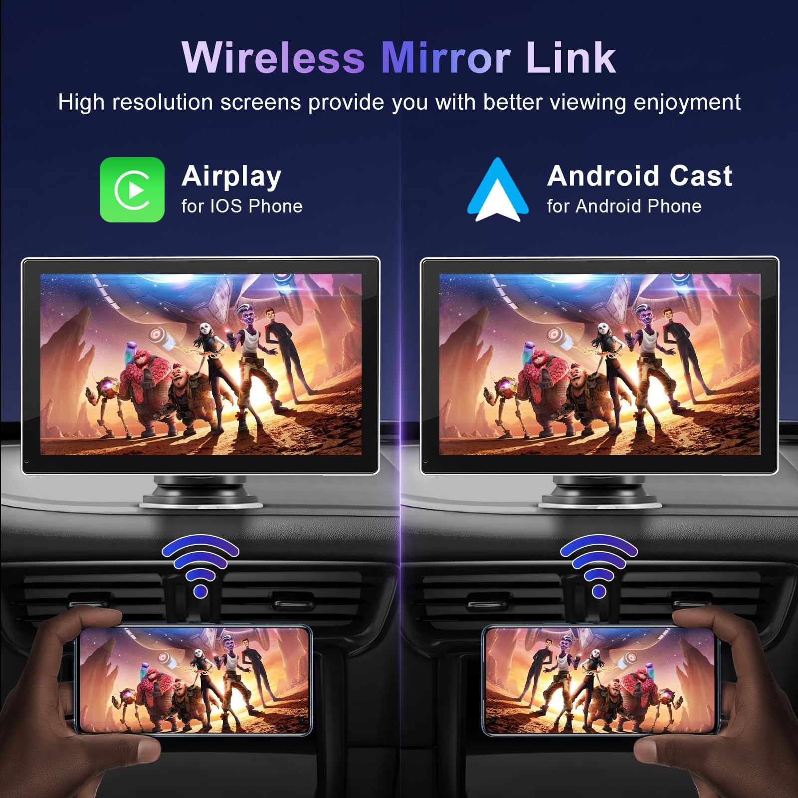 Carplay sans Fil & Android Carplay, avec écran IPS 9 Pouces, récepteur numérique, Siri/G-oogle, Navigation GPS, Bluetooth, Mirror Link, FM, AUX, écran Tactile pour Tous Les véhicules