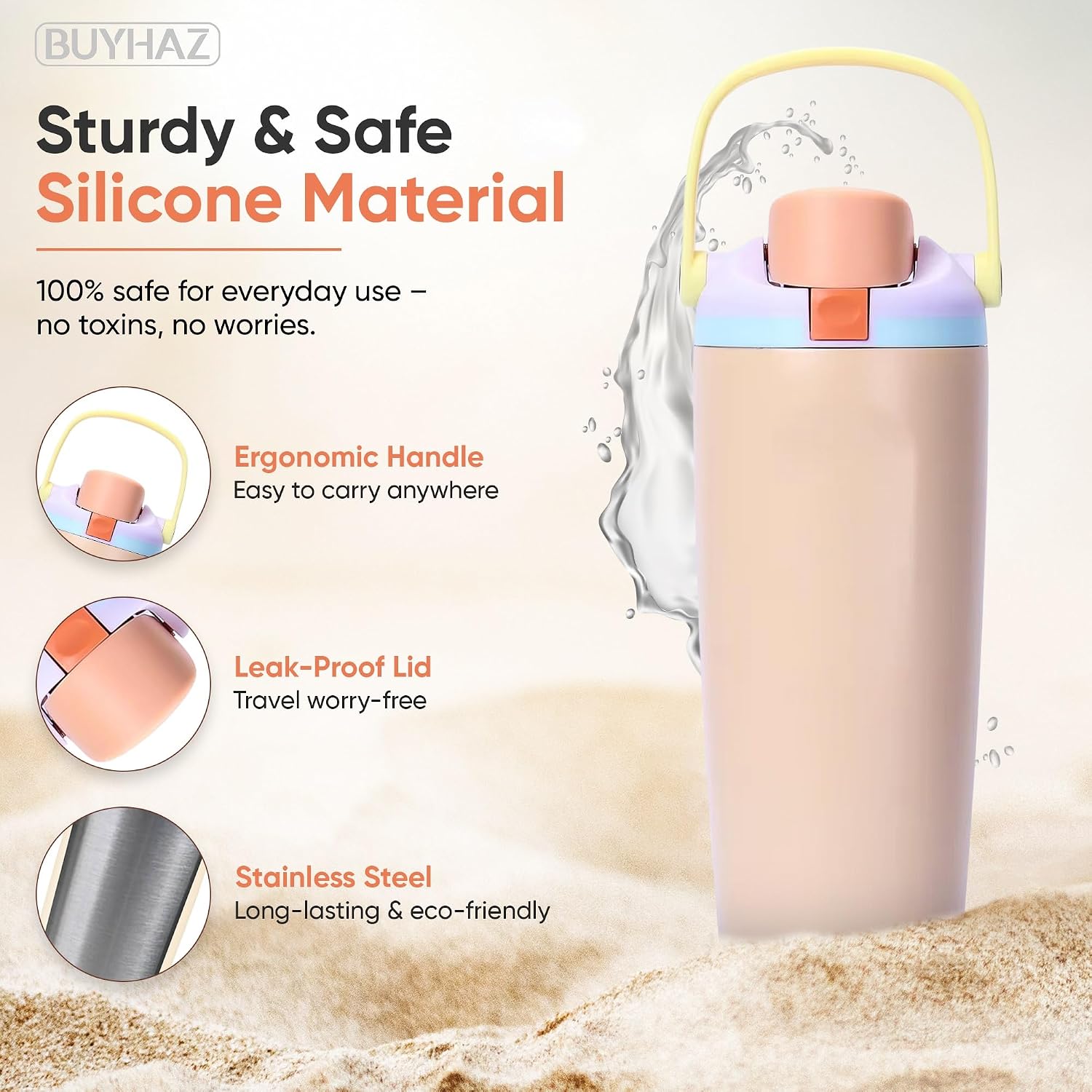 32oz Insulated Water Bottle, Stainless Steel Water Bottle with Straw Lid and Carry Handle, Leakproof BPA-Free Sports Bottle for Gym, Travel and Office