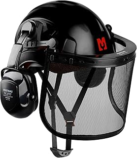 Motorsägen-Sicherheitshelm, Schutzhelm mit Freischneider und Netzvisier, 53-63cm Verstellbarer Kopfumfang geeignet für Forstwirtschaft, Baustelle, Arbeit