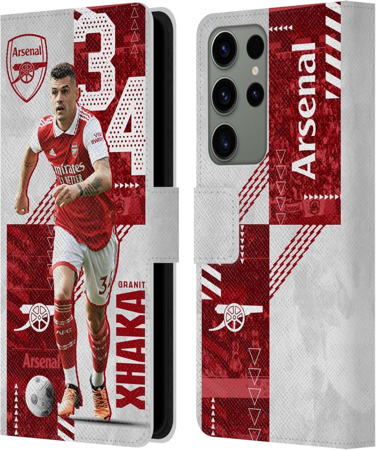 Head Case Designs Officially Licensed Arsenal FC Granit Xhaka 2022/23 First Team Leather Wallet Case Compatible with Samsung Galaxy S23 Ultra 5G
