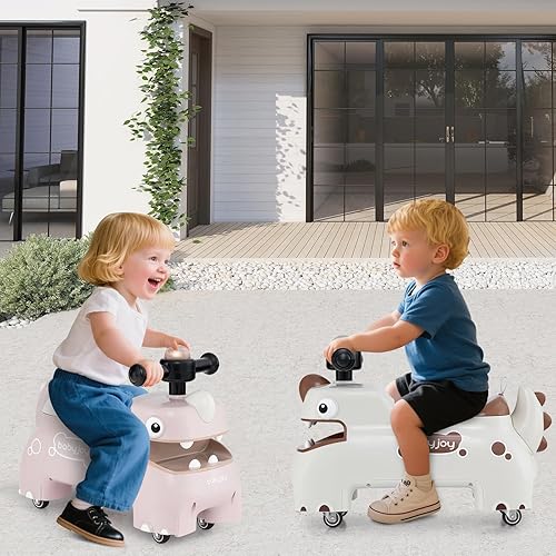 Miniatura 9 de BABY JOY Juguetes para niños pequeños, auto deslizante de pie a piso con almacenamiento debajo del asiento, luces, música y bocina, 4 ruedas