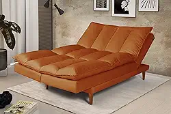 Sofá-Cama Chaise Vancouver 3 Lugares Casal Reclinável com até 5 Posições Ajustáveis Revestimento em Suede Terracota