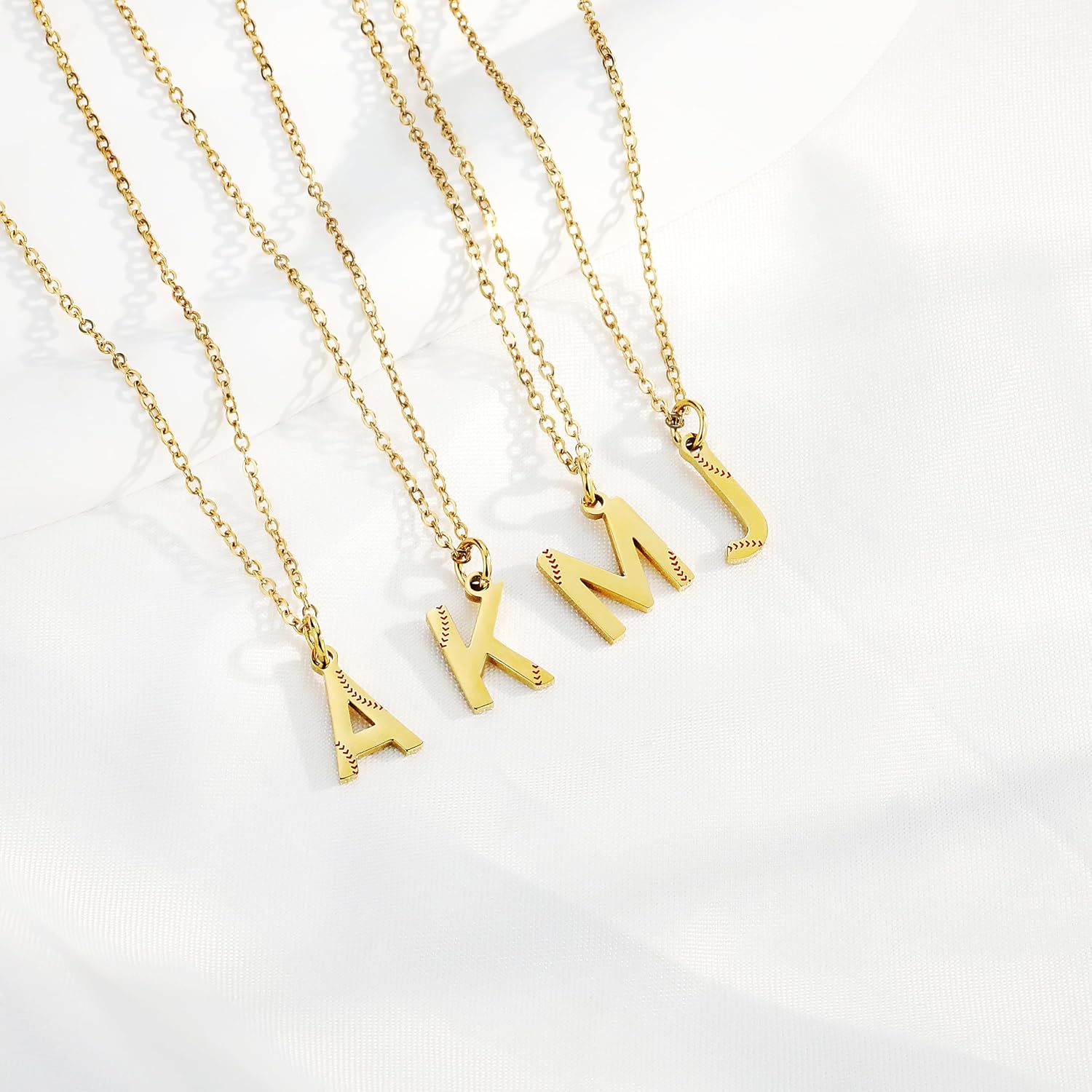 Softball Letter Necklace for Women A-Z Initial Charm Pendant 18K Gold Plated Stainless Steel Jewelry Softball Accessories Gift for Mother Teen Daughter