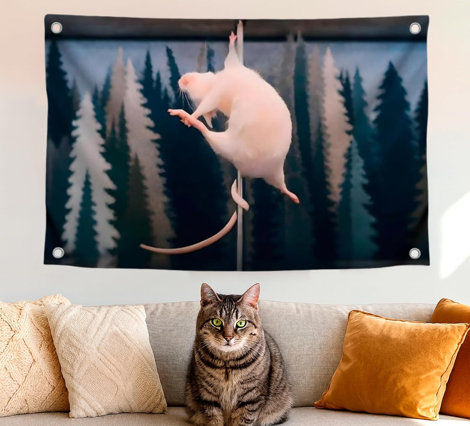 3x5 Ft Single Sided Polyester Flag with 4 Brass Grommets - Funny Pole Dancing Rat Meme Poster for College Dorm - Silly Banner Tapestry for Garden Decor - Cool Apartment Flag for Indoor or Outdoor - Image 6