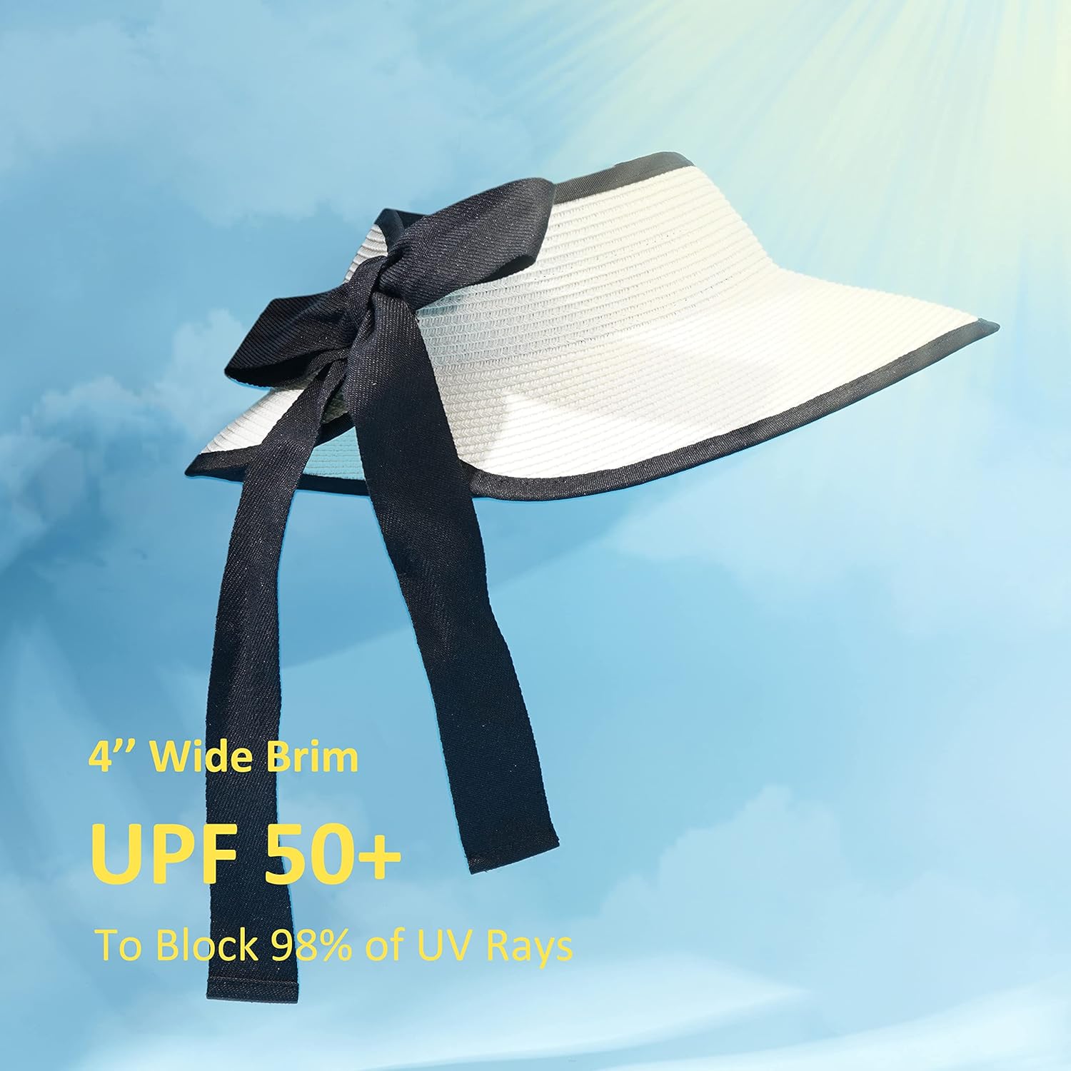 Joywant Womens Sun Visor Hats, Packable Wide Brim Ponytail Beach Hat Straw Visor Summer Beach Vacation Essentials for Womens - Image 2