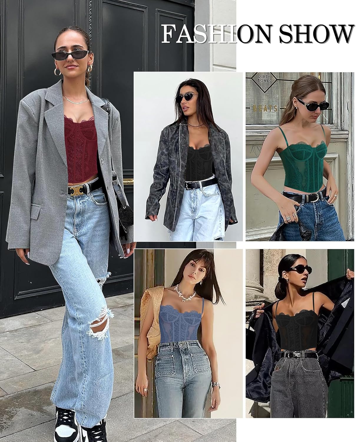 Lace Corset Tops for Women Sexy Going Out Bustier Top Sleeveless Adjustable Straps Crop Tops with Back Hooks - Image 6