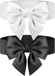 2 peças de cinto de laço com design elástico para vestidos vintage cintos elásticos, ideal como acessórios de vestido de festa (preto, branco), Preto, branco., Width: approx. 2.4 inches