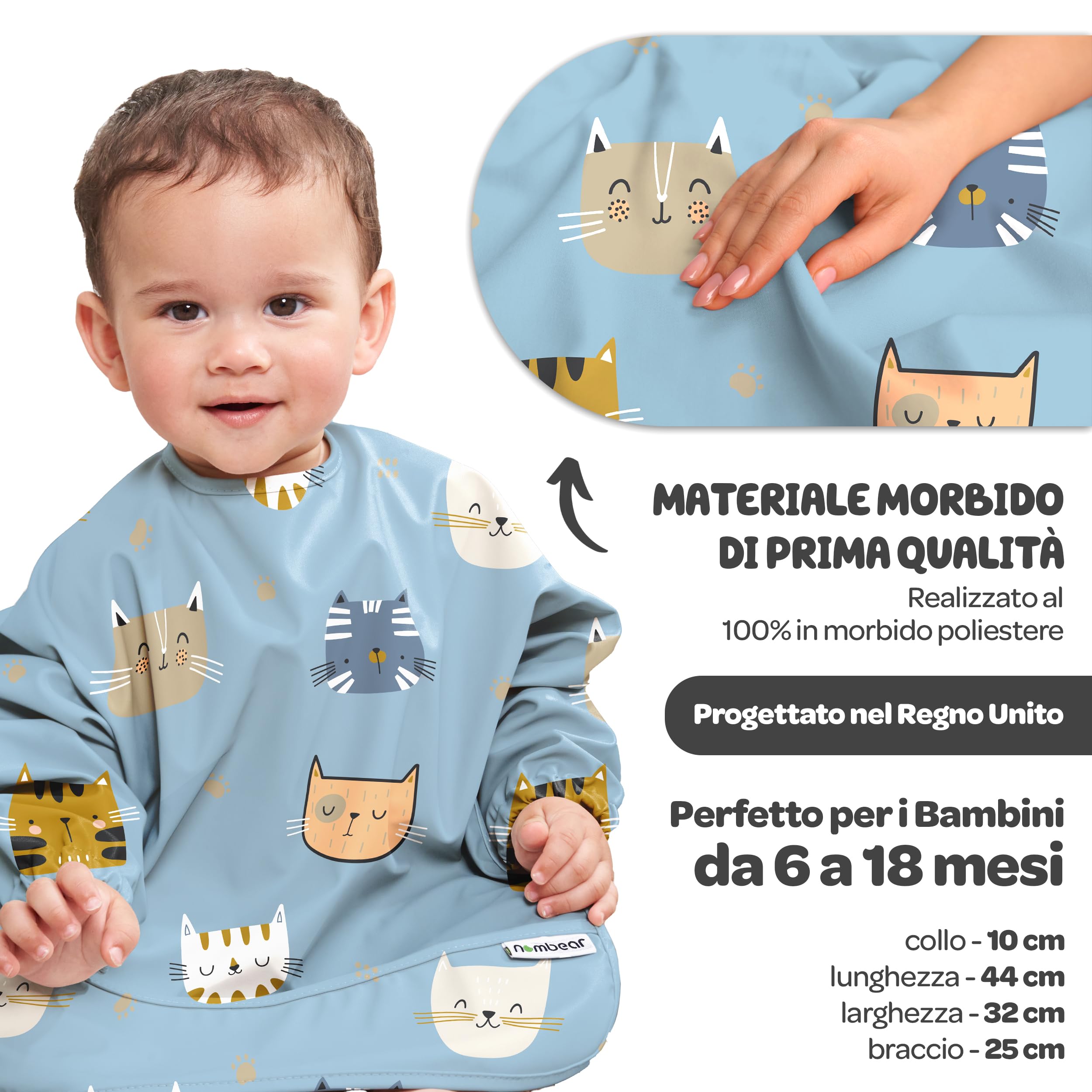 Nombear ® Bavaglini Impermeabili con Maniche 6 Mesi o Più - Bavaglini Pappa Svezzamento, Bavaglino con Maniche Lunghe, Bavaglini Impermeabili con Tasca, Bavaglio con Maniche per Bimbo