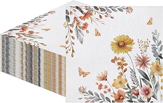 100 Pieces Fall Flowers Paper Napkins Disposable Party Napkins 13" x 13" Unfolded Tableware Napkin for Autumn Birthday Wedding Party Supplies Table Decoration