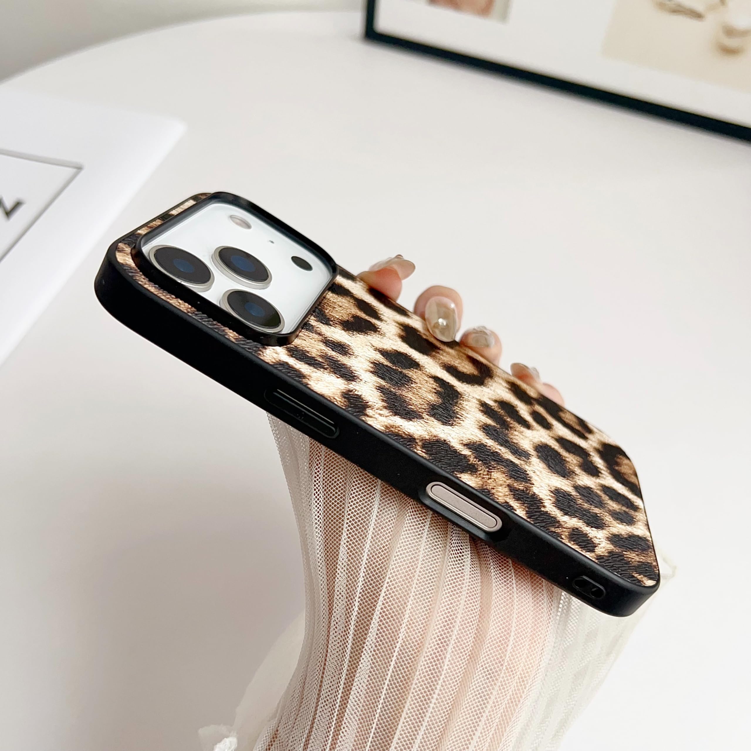 Funda Protectora de Silicona y Cuero para iPhone Air (con Estampado de Leopardo)