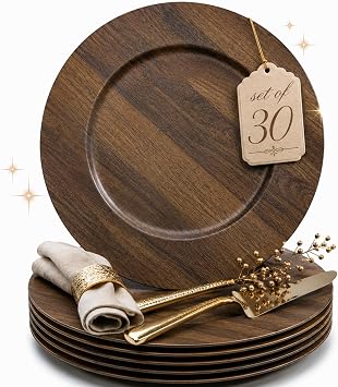 Charger Plates Set of 30,13" Faux Wood Chargers for Dinner Plates