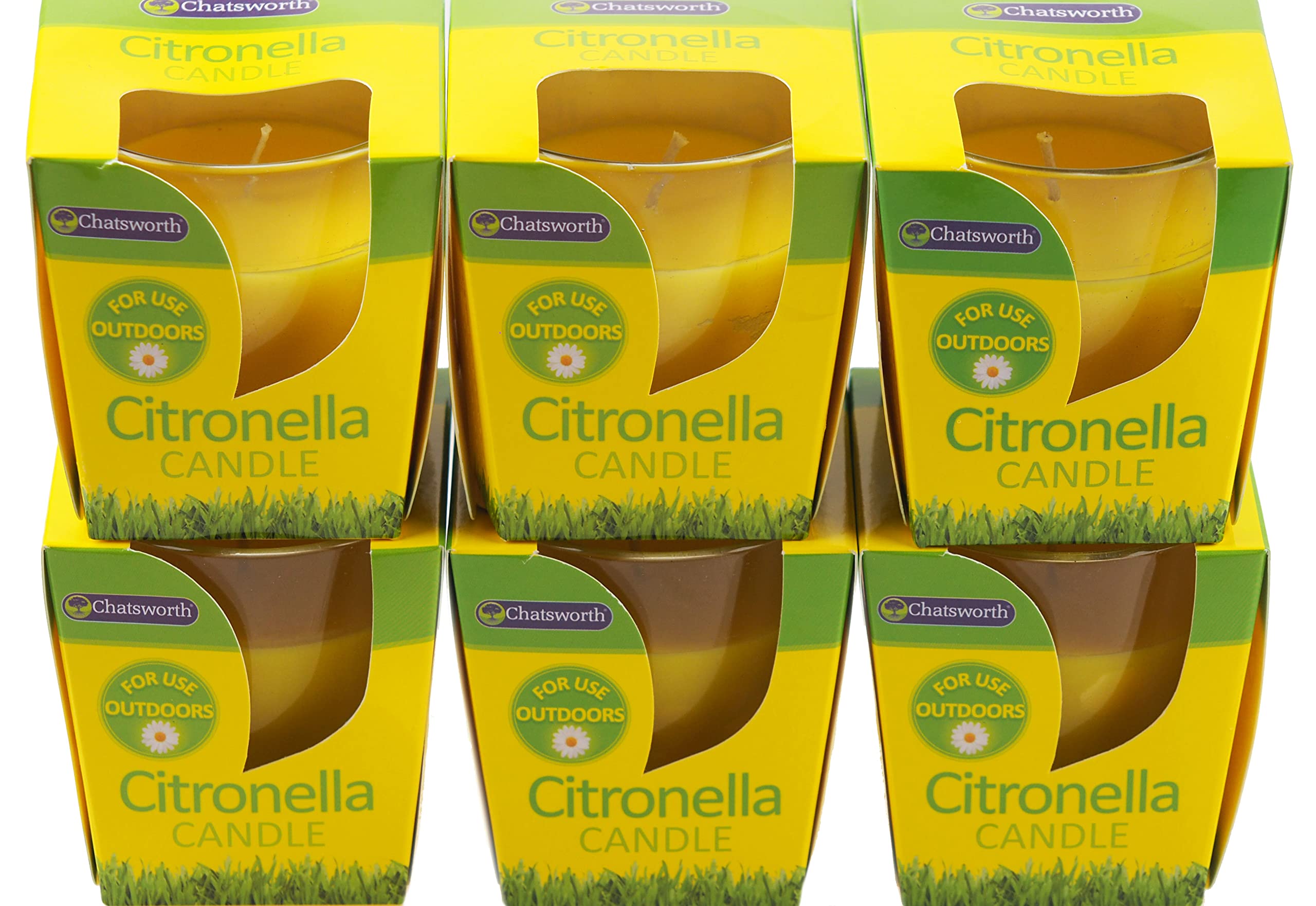 Chatsworth Outdoor Garden Citronella Candles in Glass Jar Holders (Set of 6)