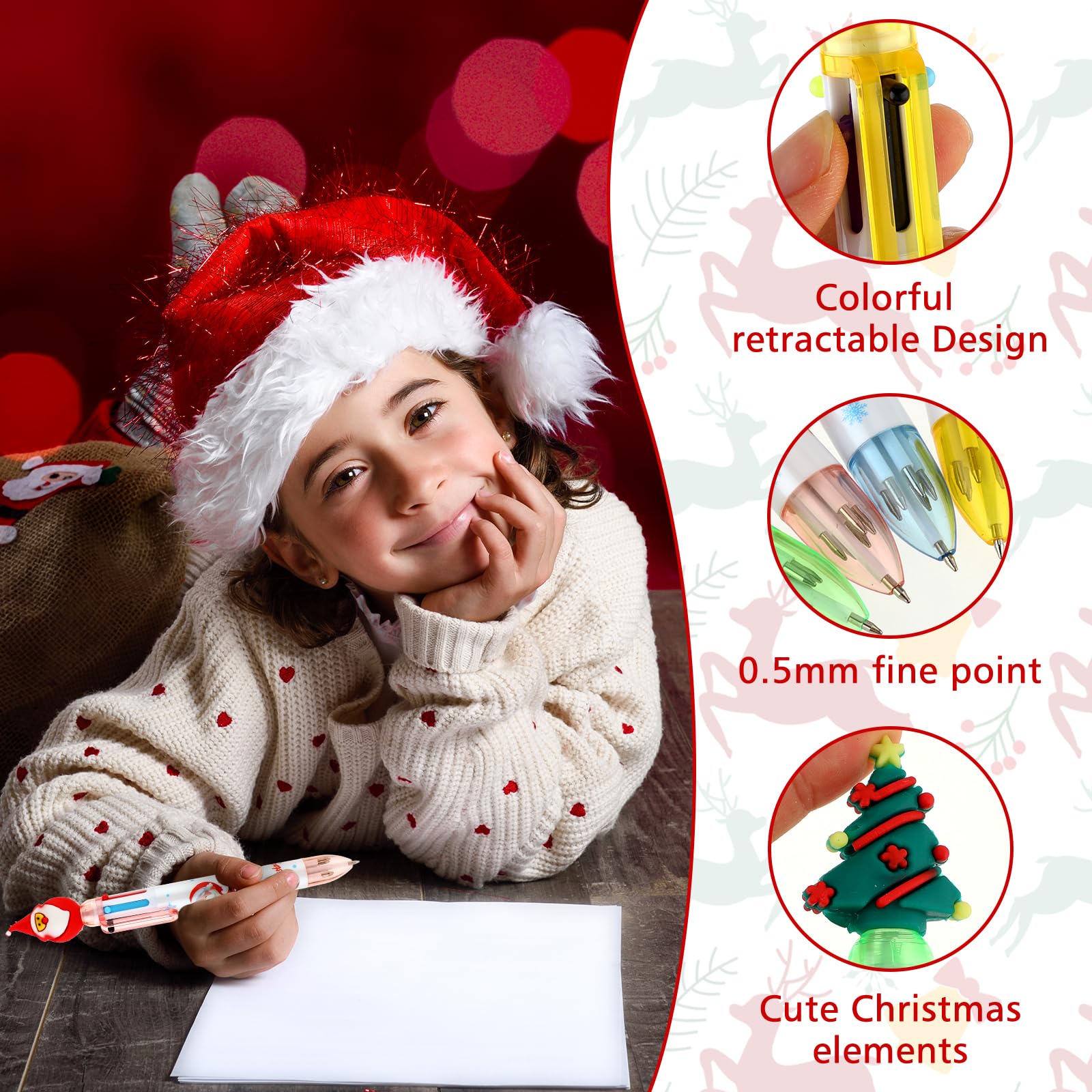 Amaxiu 8 Stück Weihnachts-Kugelschreiber 6-in-1 Mehrfarben – Mit Schneemann, Rentier & Weihnachtsbaum, 0,5 Mm, Einziehbar