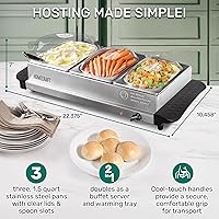 Vista 2 de HomeCraft HCBS15SS - Bandeja de cocción lenta y calentadora de acero inoxidable de 3 estaciones de 1.5 cuartos de galón, temperatura ajustable