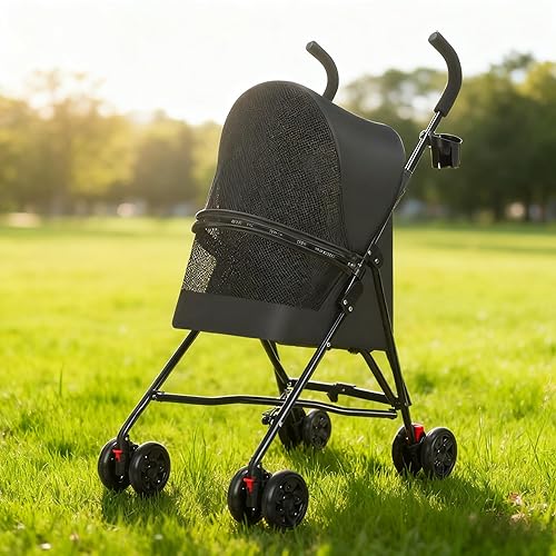 Miniatura 3 de Cochecito para mascotas para perros pequeños y gatos con ventilación de malla, diseño plegable ligero, portavasos