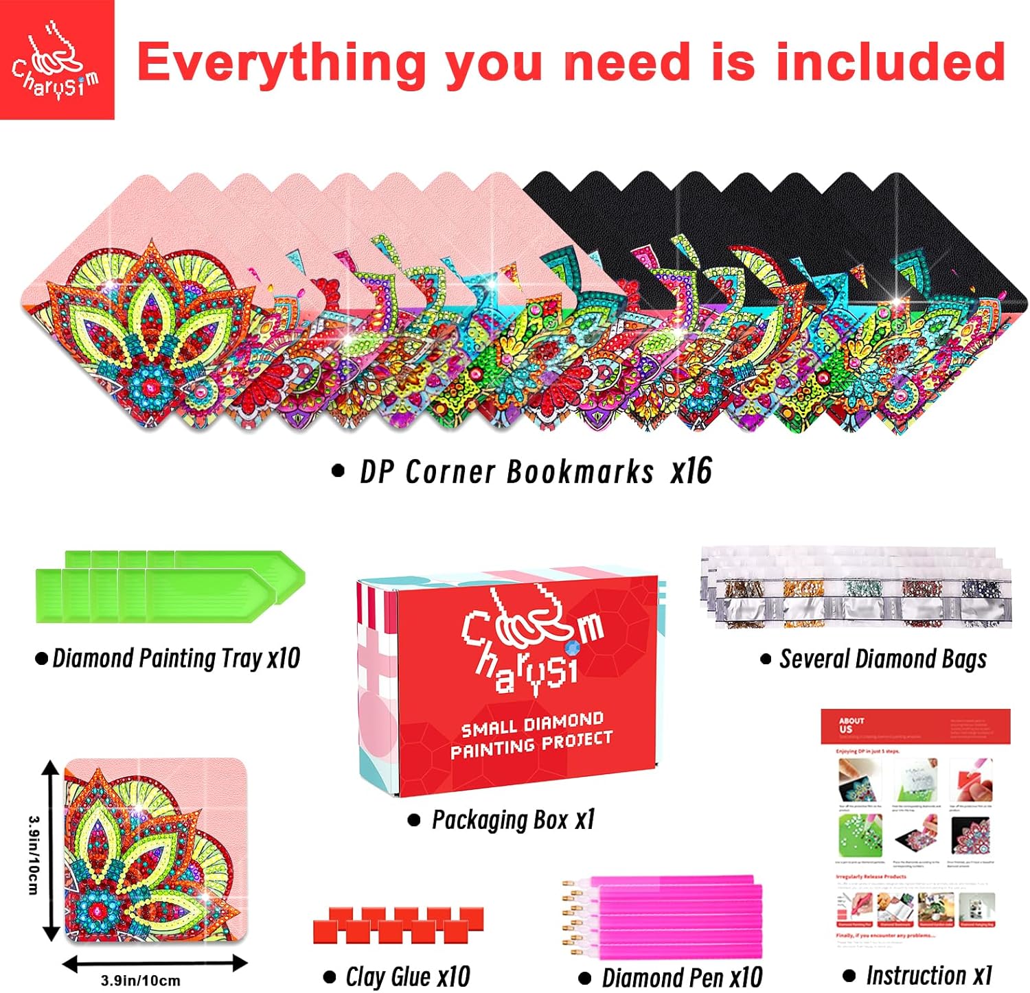 16 PC Diamond Art Corner Bookmarks Leather Bookmark Kit for Adults, Paint by Dots Bead Mother’s Day Gifts for Mom, DIY Gem Dotz Craft Kit for Women, Ladies Night Party Mandala Bulk Flower